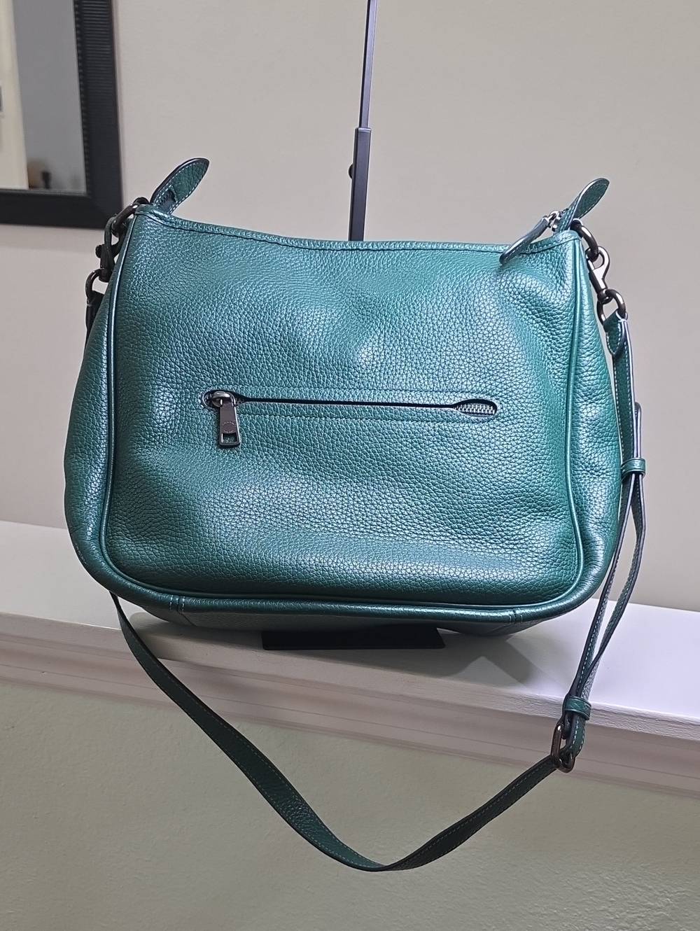 Coach CC435 Cary Soft Pebble Leather Large Shoulder Bag Dark Pine Hobo EUC - Picture 11 of 17